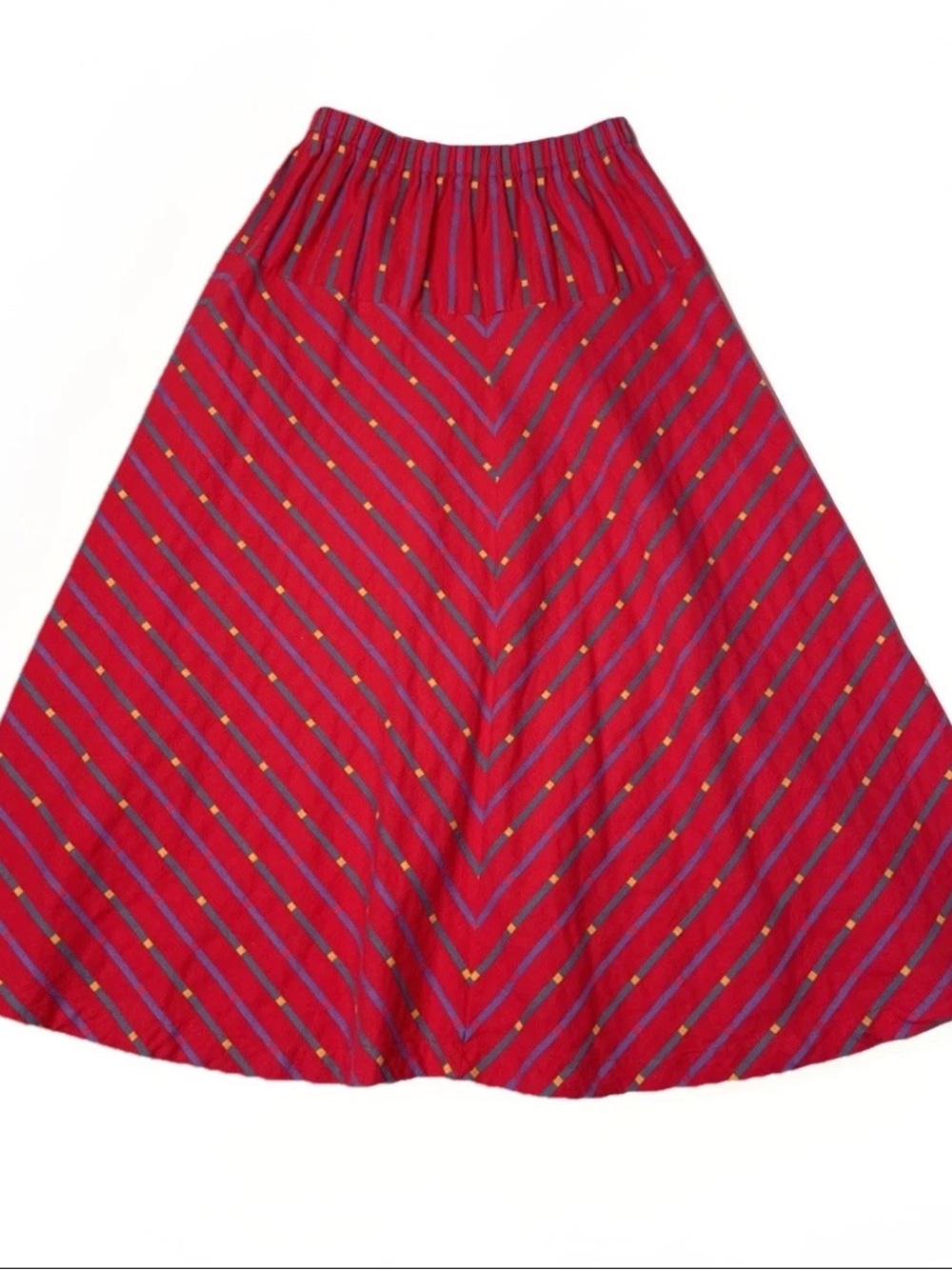 Gudrun Sjoden Red Colorful A-Line Skirt Cotton Pull on Size Small Elastic Waist - Picture 1 of 9